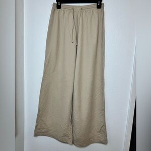 H&M Beige Elastic Waist Pants Wideleg